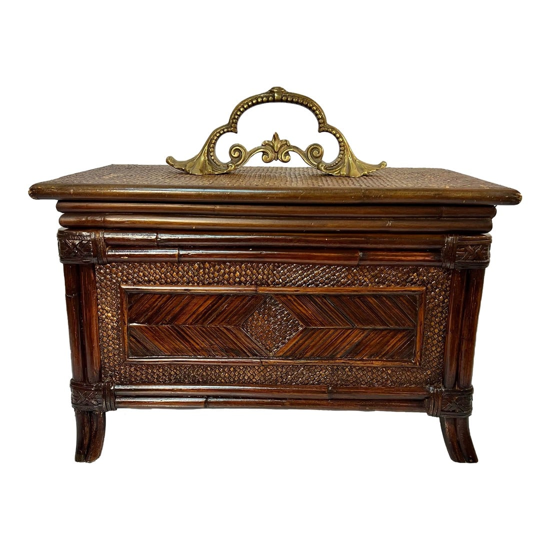 Chic Vintage Large Faux Bamboo and Rattan Memory Keepsake Box With Decorative Brass Handle: Discover the perfect blend of style and functionality with this "Chic Vintage Large Faux Bamboo and Rattan Memory Keepsake Box with Decorative Brass Handle." This elegant storage solution not only add