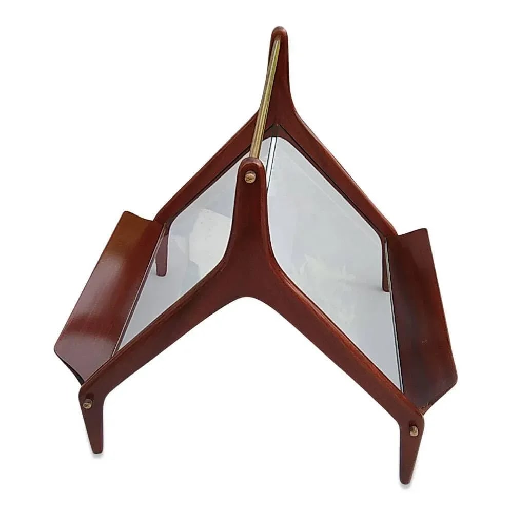 1960s Italian Mahogany and Glass Magazine Rack - 2
