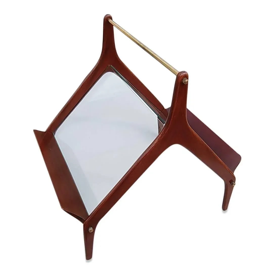 1960s Italian Mahogany and Glass Magazine Rack - 3