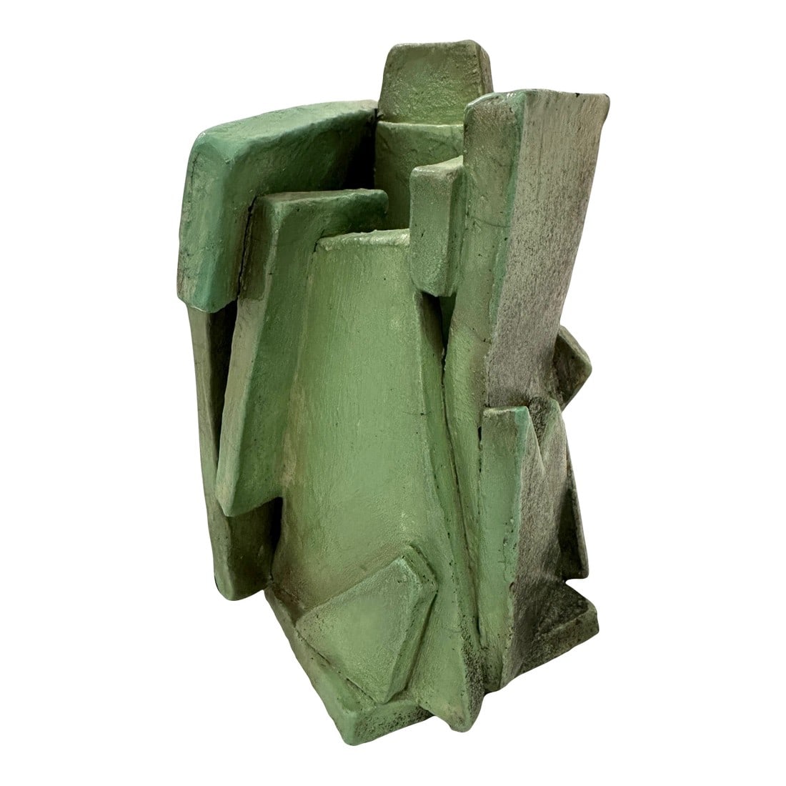 Geometric/Abstact Sculpture: Geometric / Abstract Sculpture unsigned. Green with parts of black . Sourced from a local Estate Sale that was a advise collector. I don't know much about this piece, but reminds me of Mario