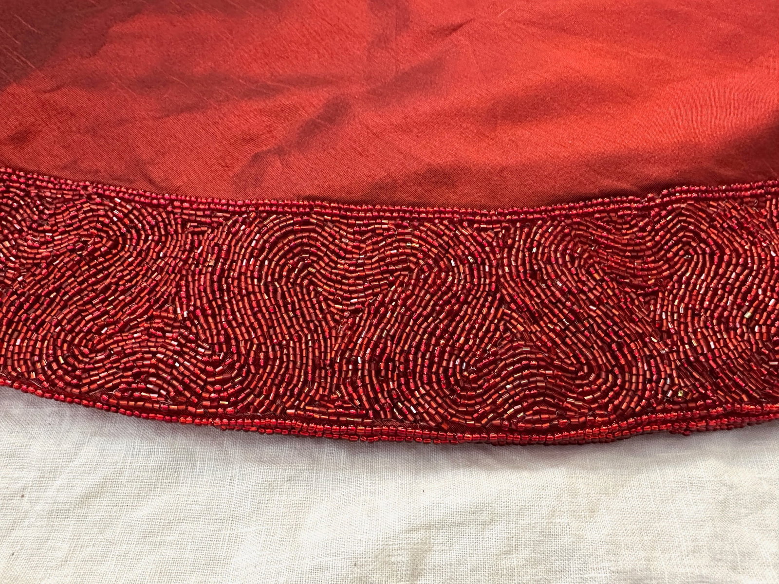 Red Shimmer Hand Beaded Tree Skirt - 6