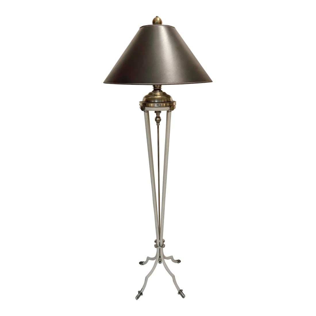 Vintage Hart Associates Post-Modern Brass & Metal Floor Lamp With Black Shade and Cream Painted Legs (1 of 12)