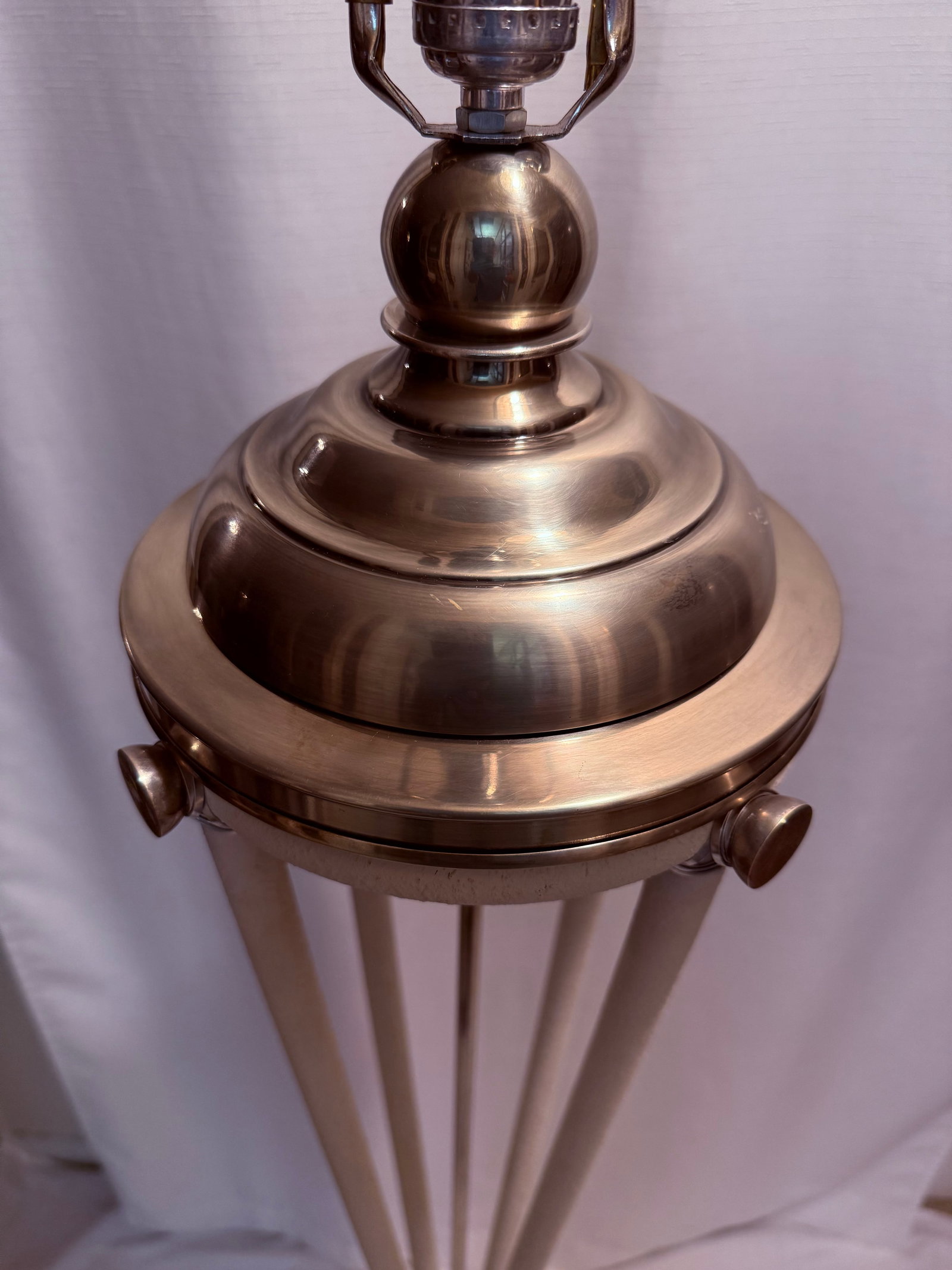 Vintage Hart Associates Post-Modern Brass & Metal Floor Lamp With Black Shade and Cream Painted Legs - 5