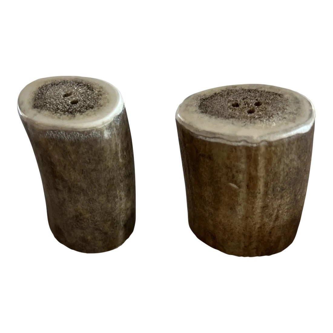 Vintage Moose Antler Salt and Pepper Shakers: Pair of vintage salt and pepper shakers made from moose antlers. Rustic charm! Condition: Alterations: Original Condition Unaltered Imperfections: Some Imperfections Condition Notes: Made from moose a