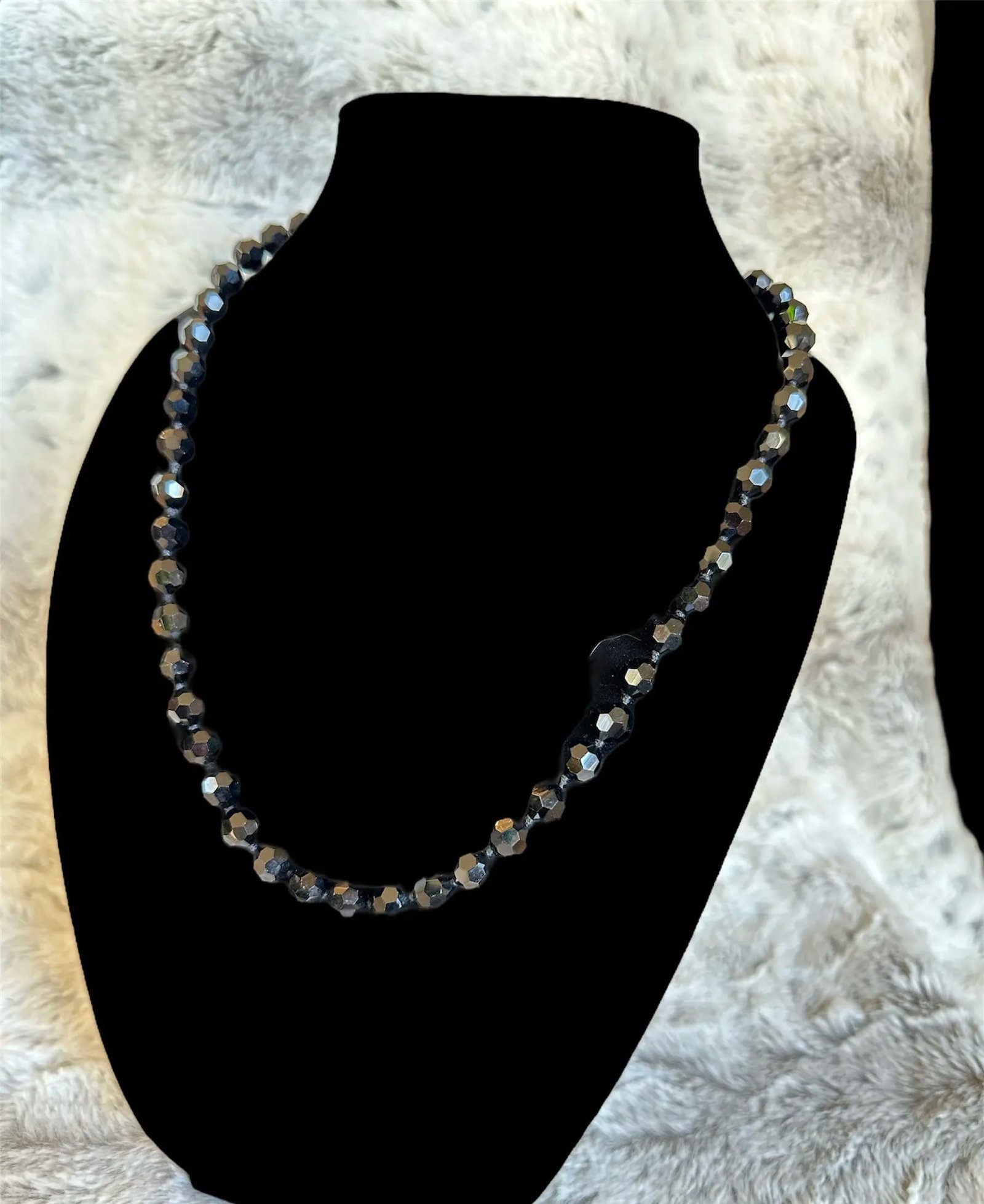 Vintage Black Faceted Glass Beaded Necklace - 2