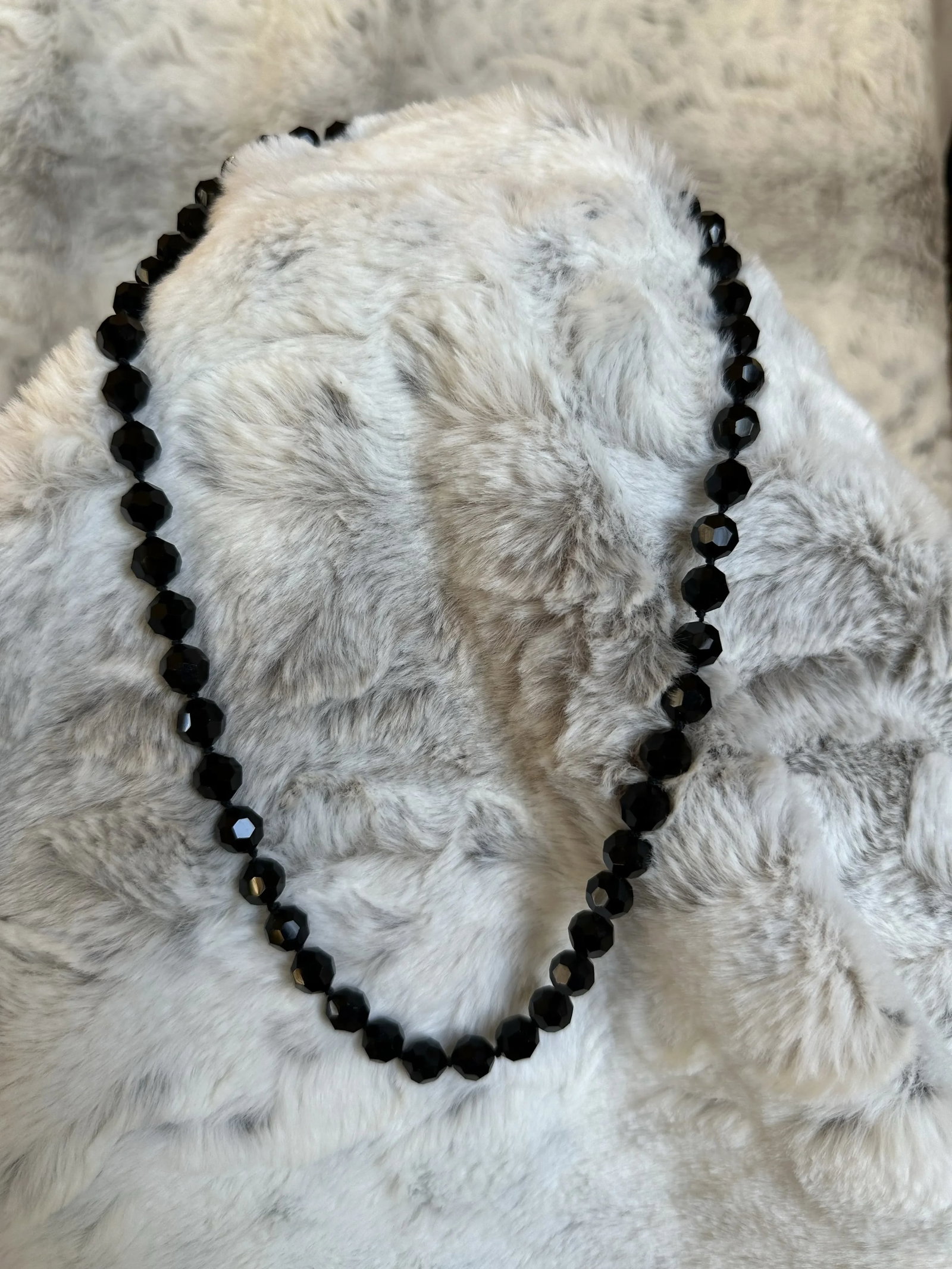 Vintage Black Faceted Glass Beaded Necklace - 3