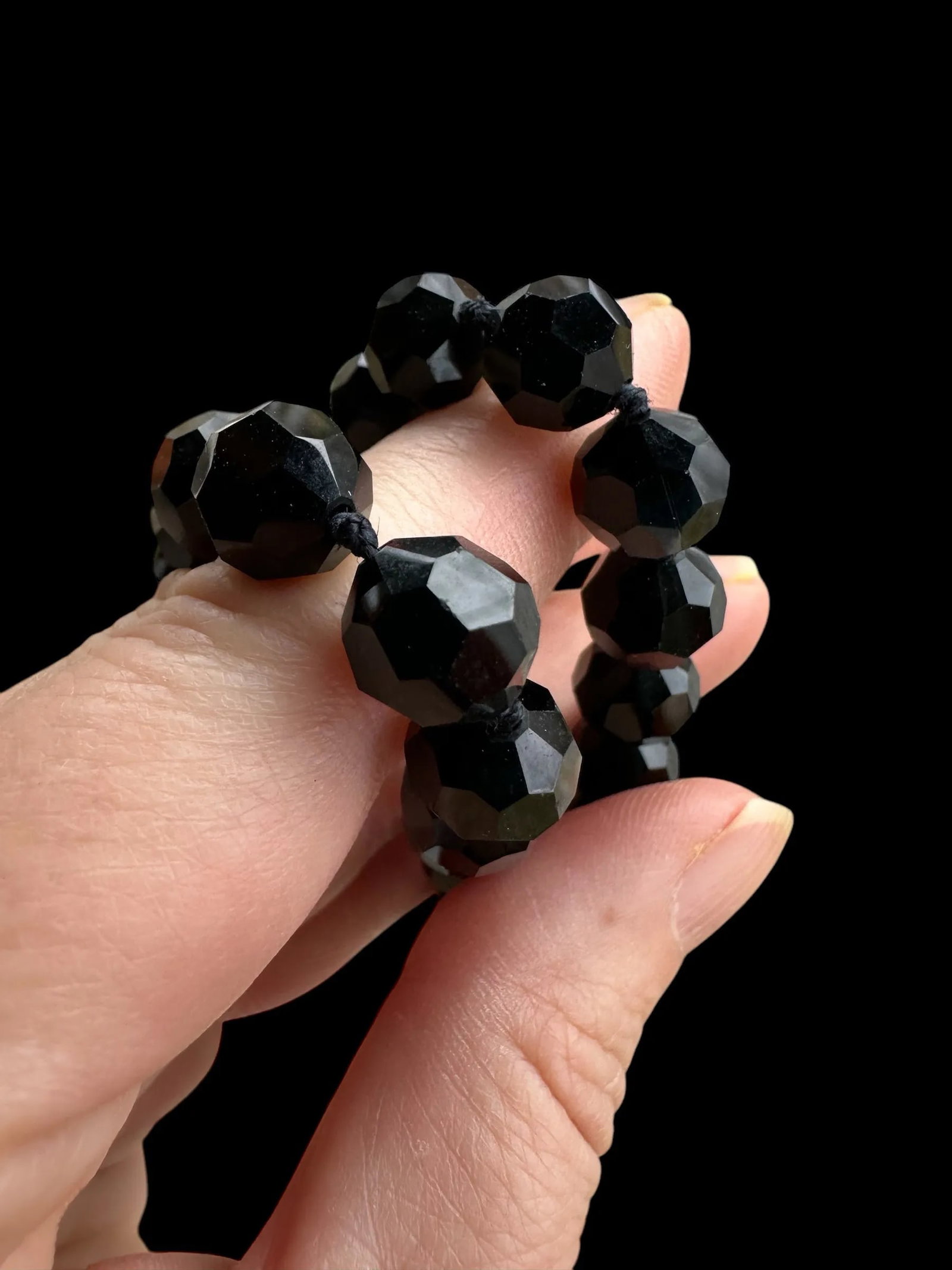 Vintage Black Faceted Glass Beaded Necklace - 4