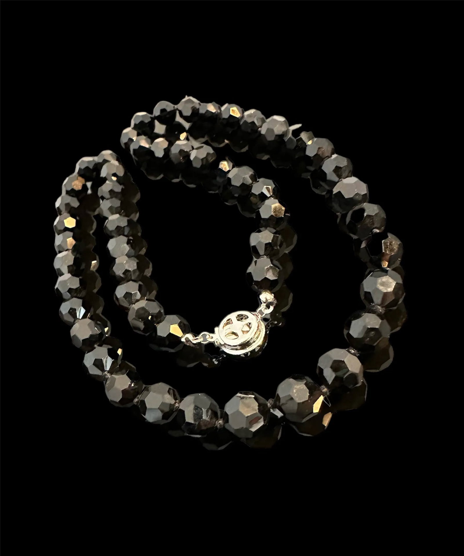 Vintage Black Faceted Glass Beaded Necklace - 6