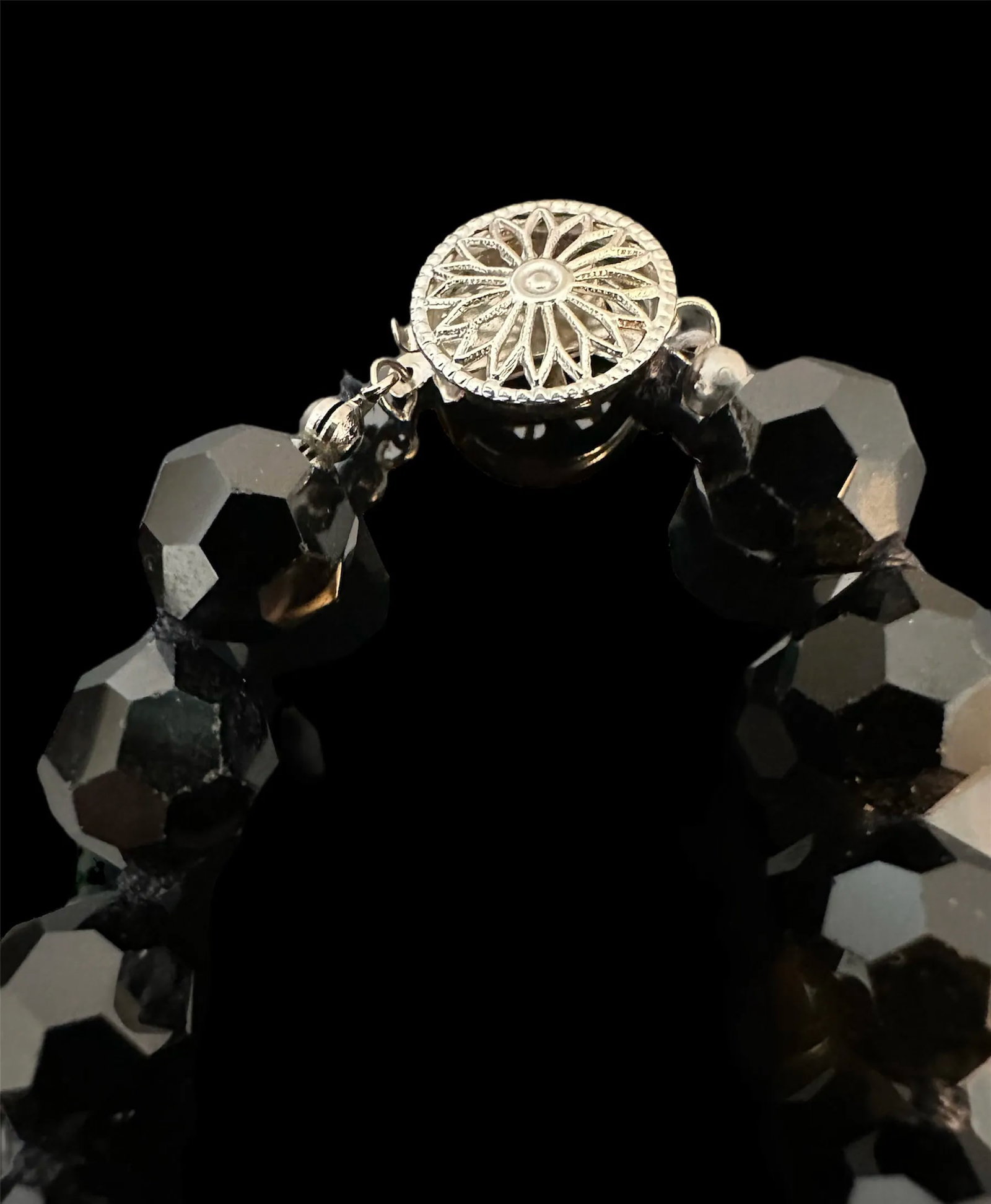 Vintage Black Faceted Glass Beaded Necklace - 7