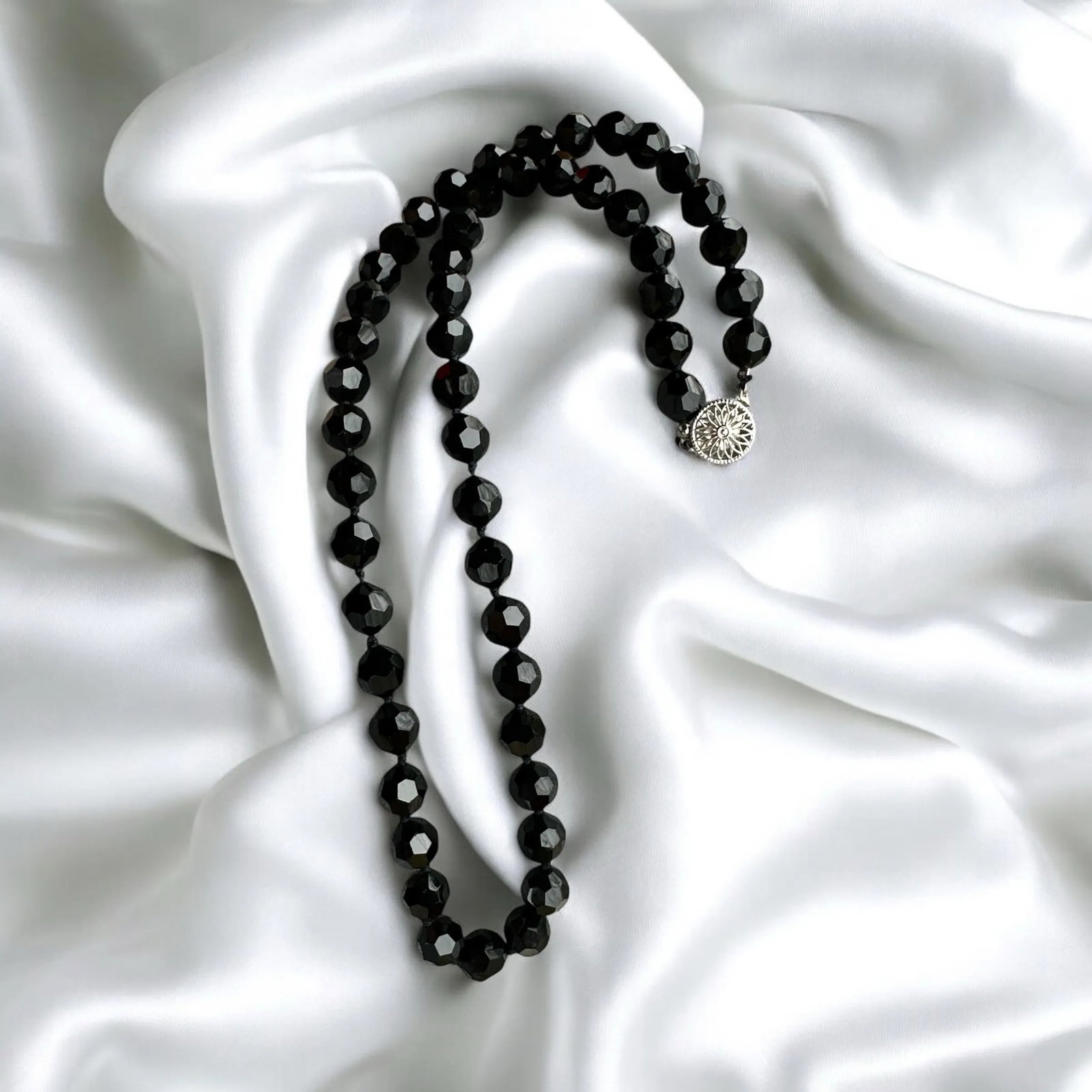 Vintage Black Faceted Glass Beaded Necklace - 8