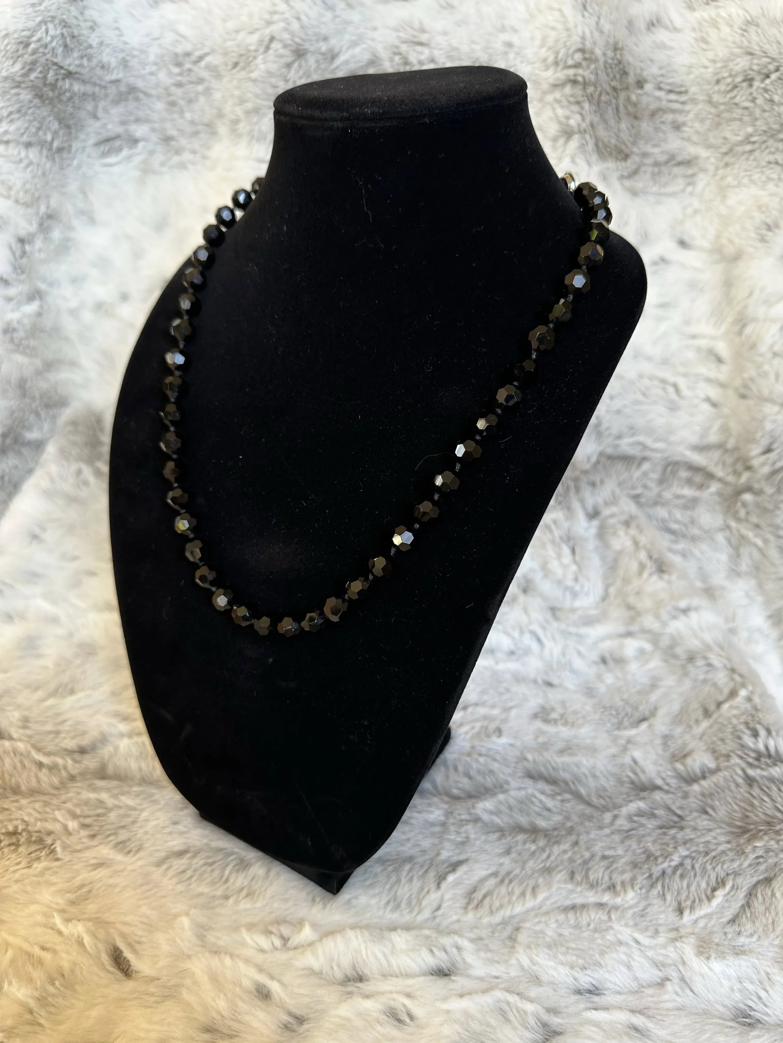 Vintage Black Faceted Glass Beaded Necklace - 9