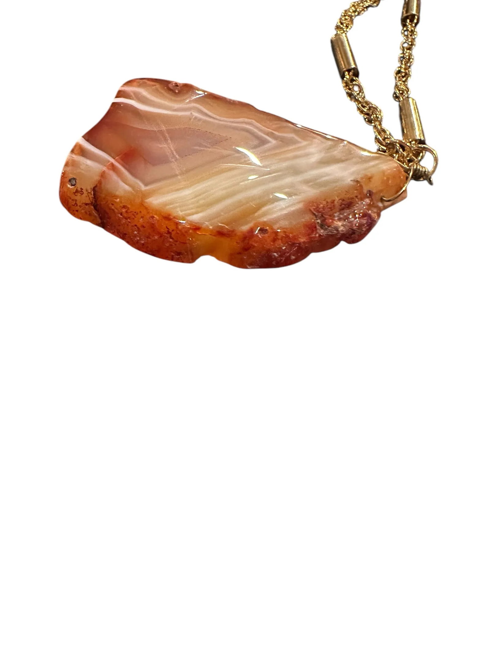 Late 20th Century Signed Yochi New York Natural Agate Slab Gold Tone Necklace - 10