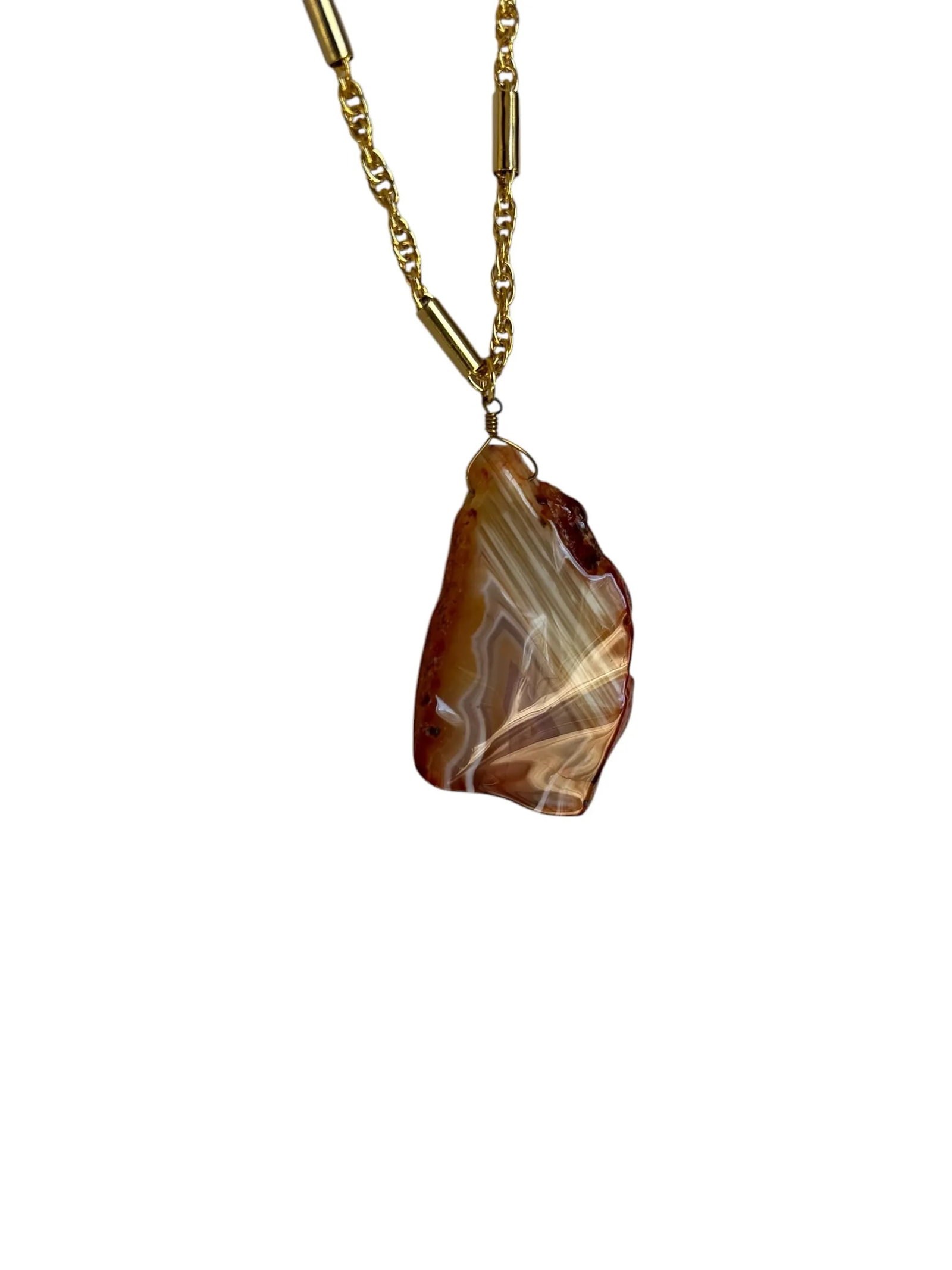 Late 20th Century Signed Yochi New York Natural Agate Slab Gold Tone Necklace - 5