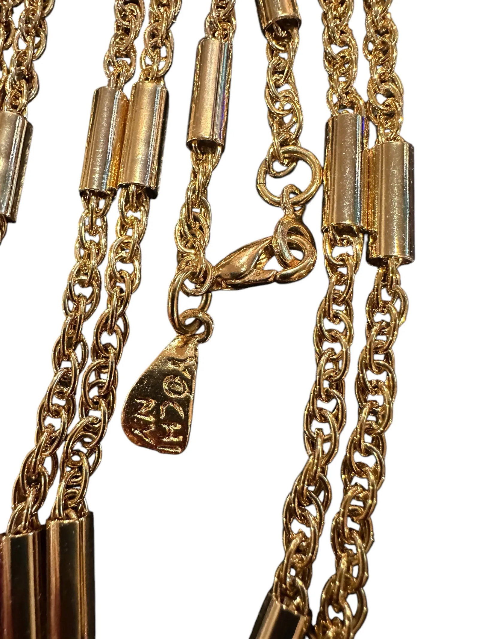 Late 20th Century Signed Yochi New York Natural Agate Slab Gold Tone Necklace - 8