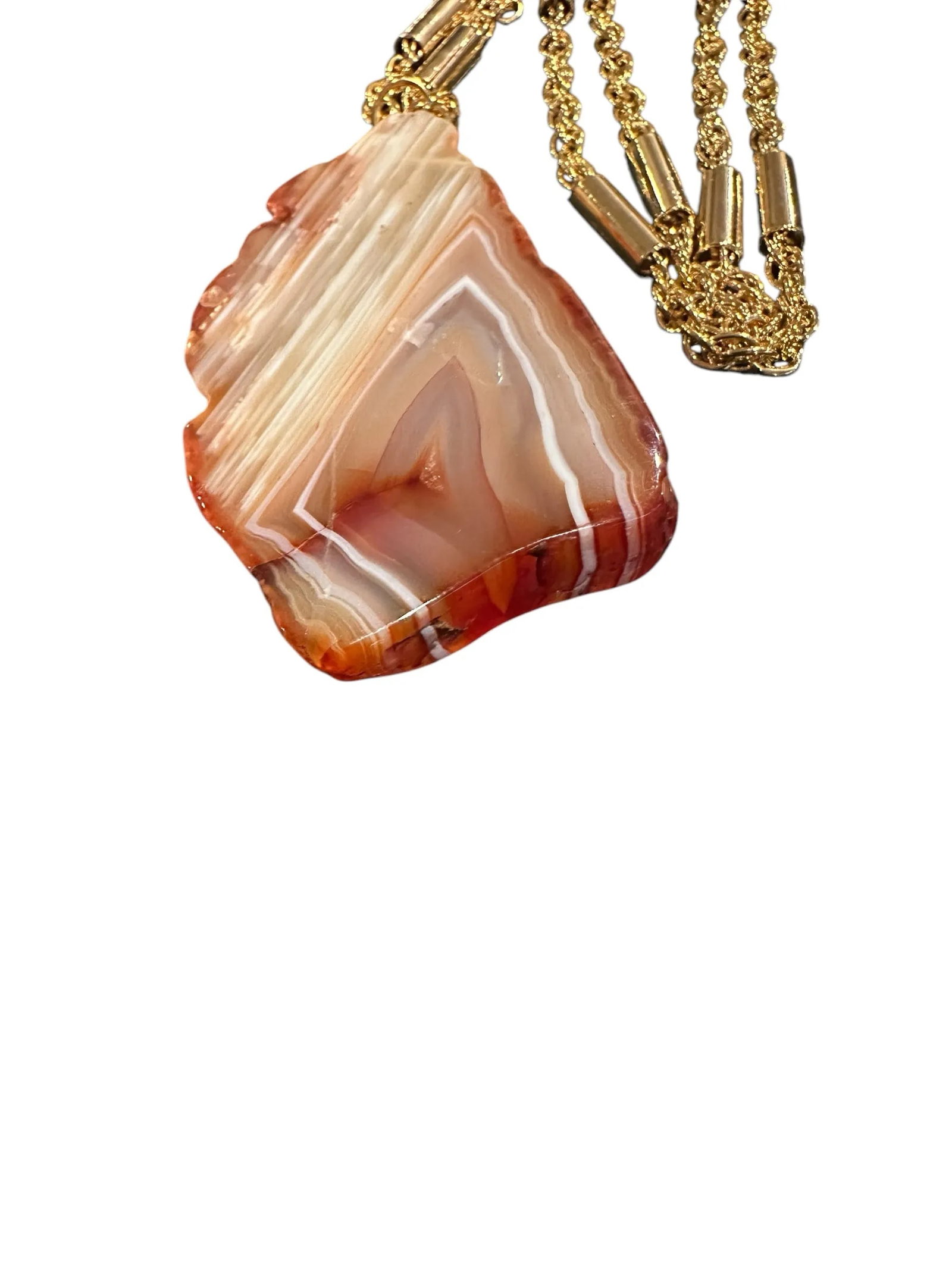 Late 20th Century Signed Yochi New York Natural Agate Slab Gold Tone Necklace - 9