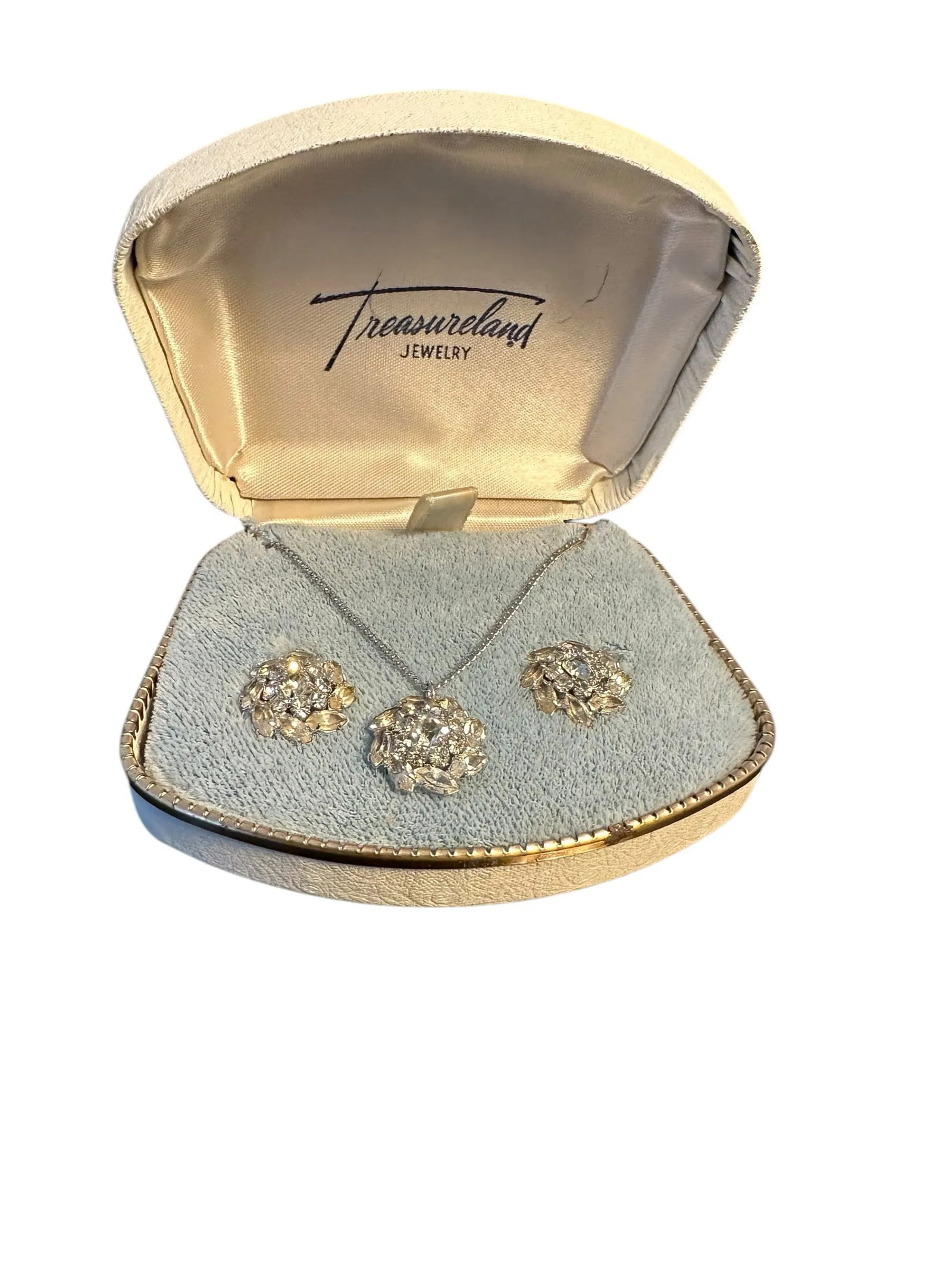 Sterling Rhinestone Earrings and Necklace Pendant Set 1968, Set of 3 - 2