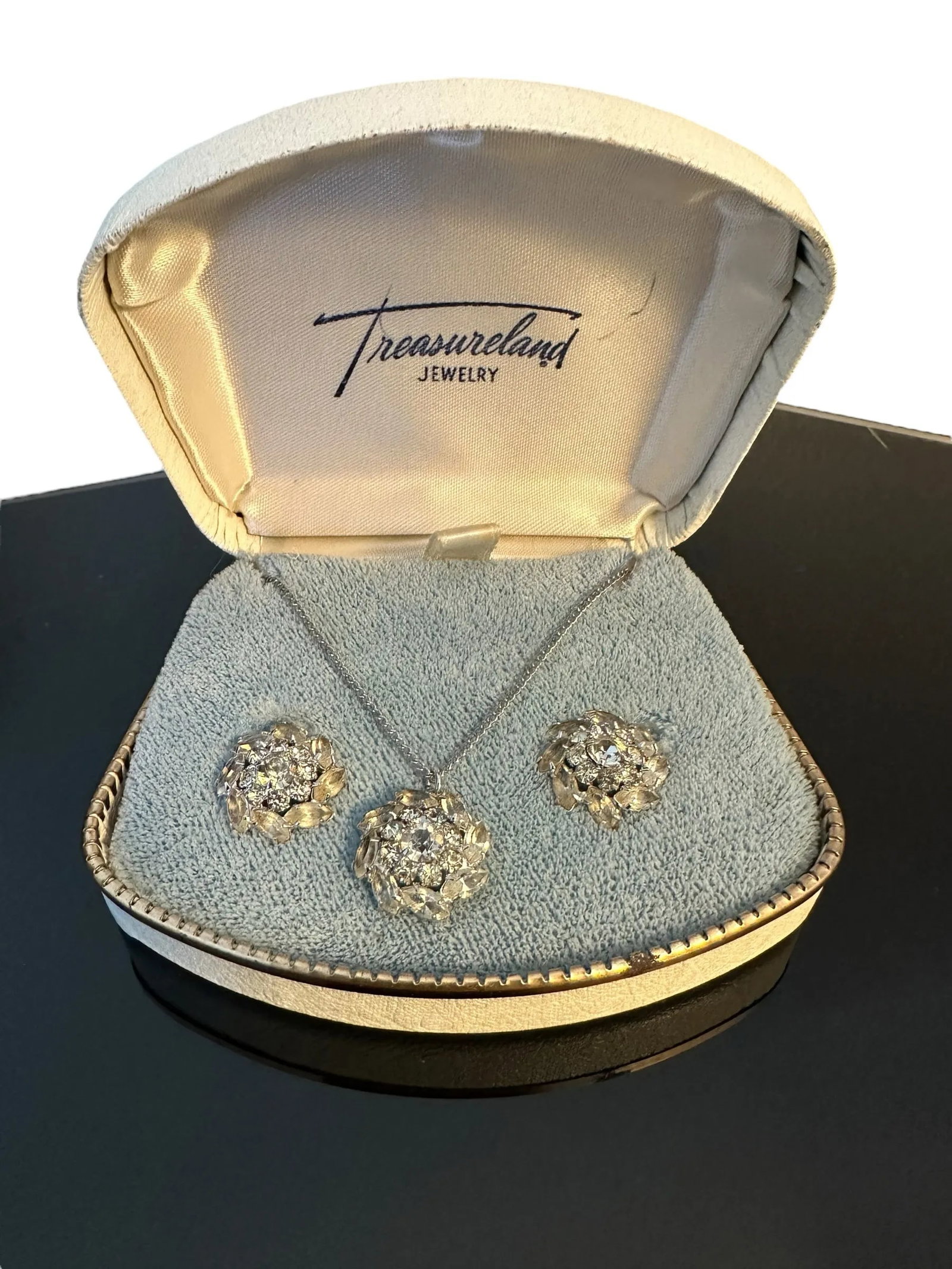 Sterling Rhinestone Earrings and Necklace Pendant Set 1968, Set of 3 - 3