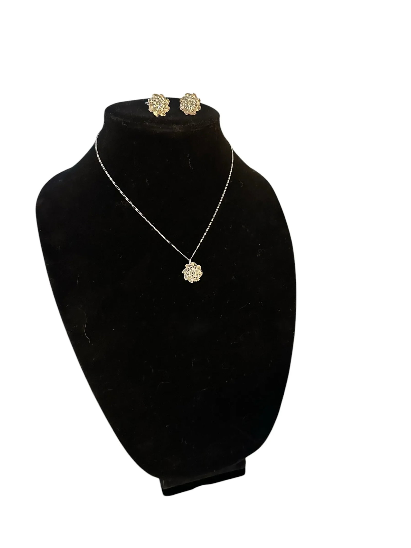 Sterling Rhinestone Earrings and Necklace Pendant Set 1968, Set of 3 - 4