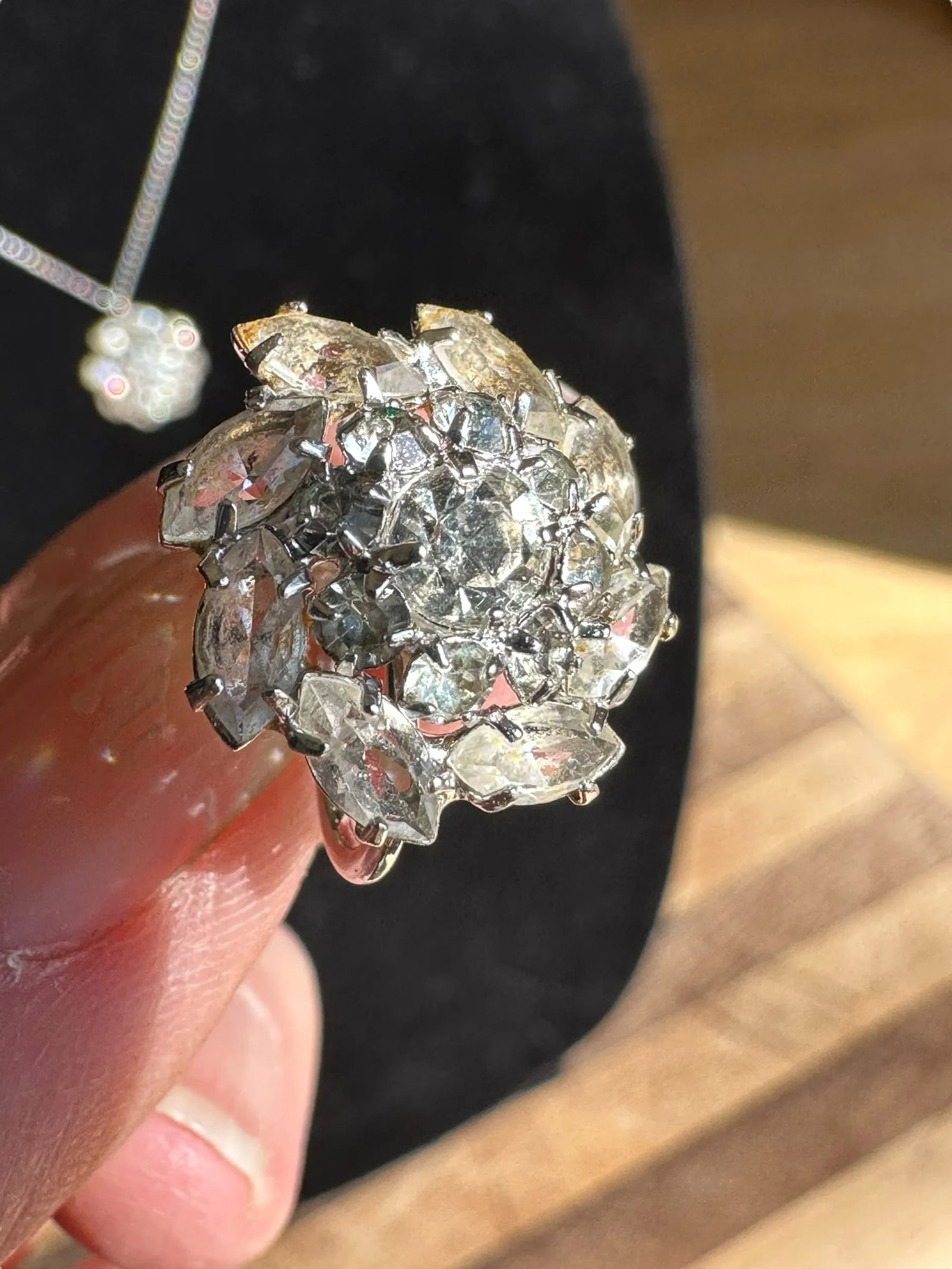 Sterling Rhinestone Earrings and Necklace Pendant Set 1968, Set of 3 - 7