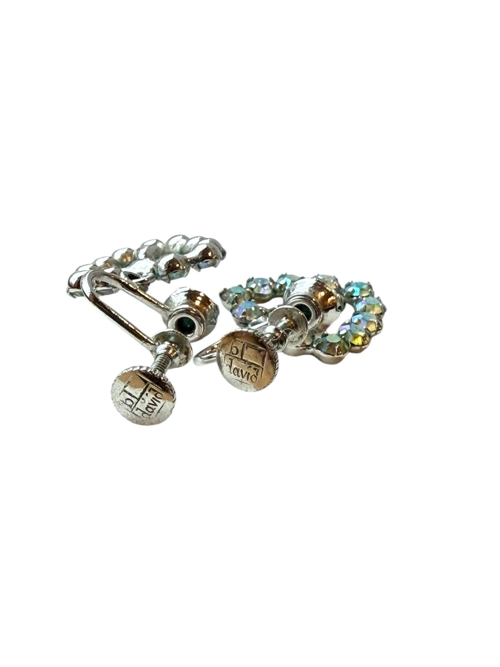 Mid 20th Century B David Aurora Borealis Rhinestone Earrings Necklace Heart Set Marked Sterling - 3 - 4