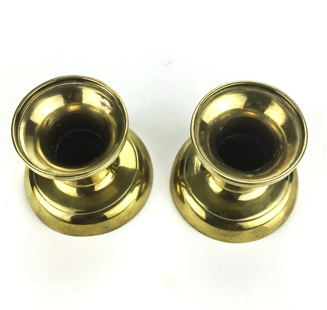 Heavy Solid Brass Pedestal Candle Holders a Pair - 2