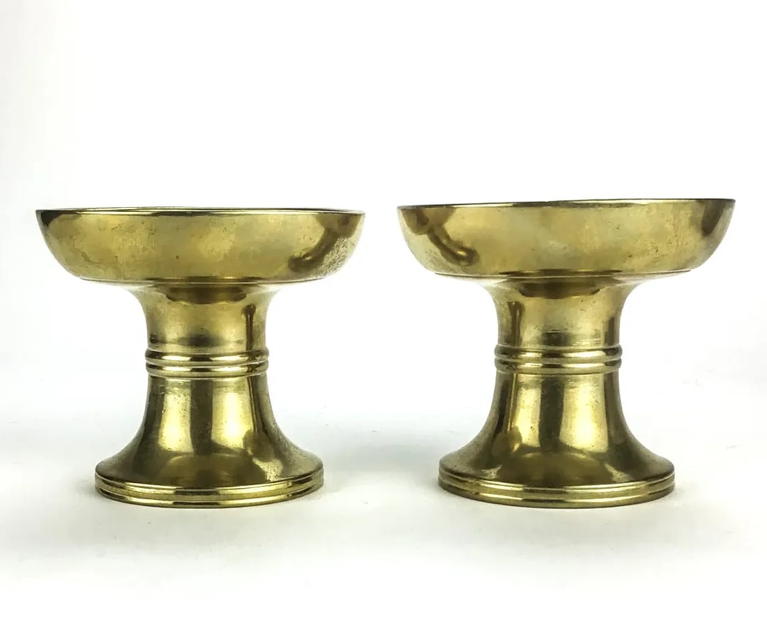 Heavy Solid Brass Pedestal Candle Holders a Pair - 3