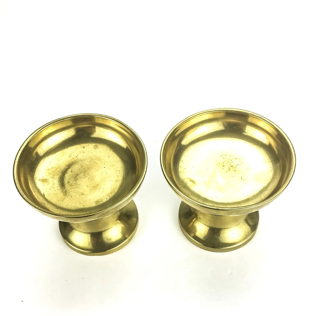 Heavy Solid Brass Pedestal Candle Holders a Pair - 5