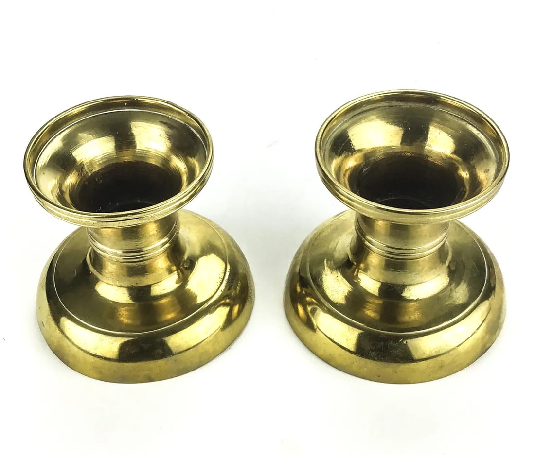 Heavy Solid Brass Pedestal Candle Holders a Pair - 6