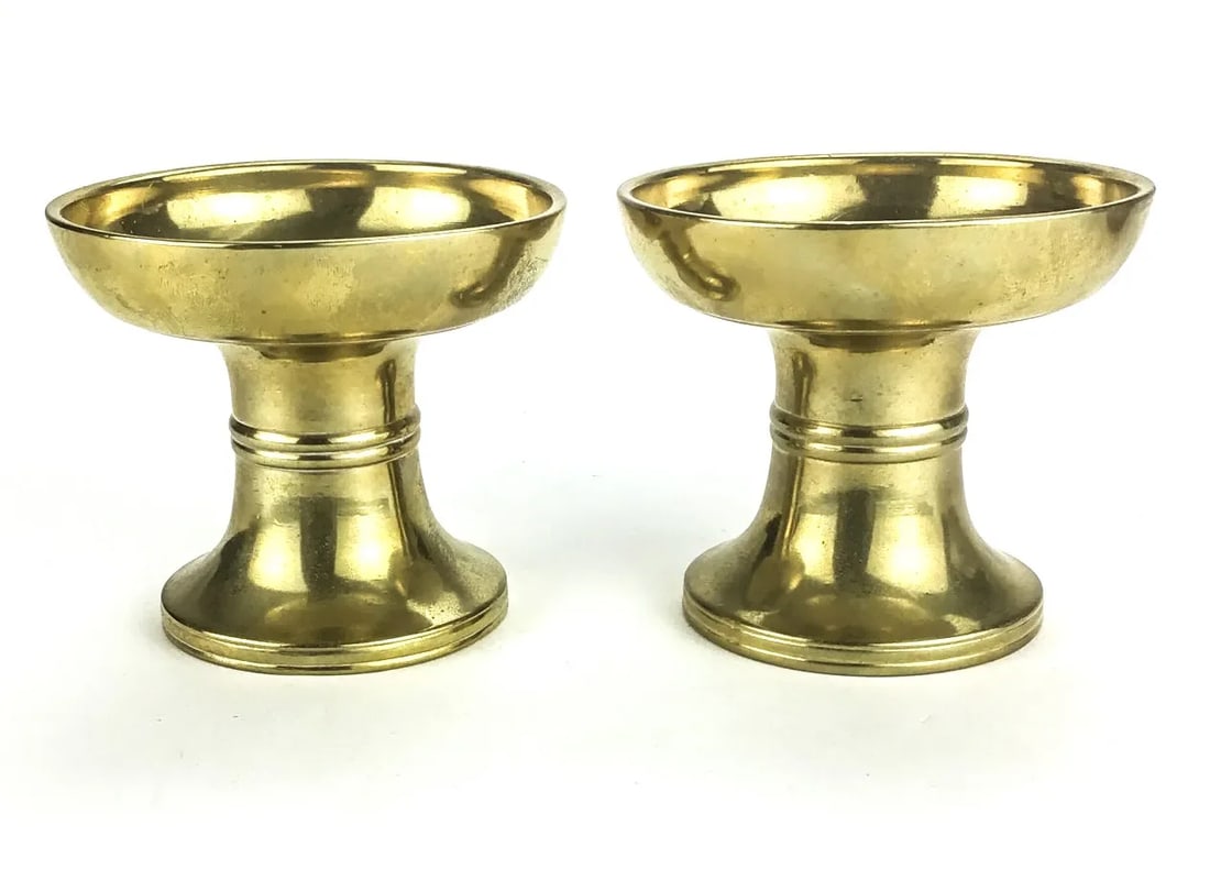 Heavy Solid Brass Pedestal Candle Holders a Pair - 8