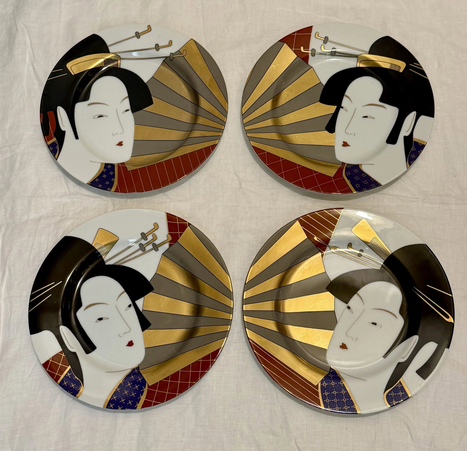 Vintage 1980s Fitz and Floyd Geisha Collection Salad Plates - Set of 8 - 2