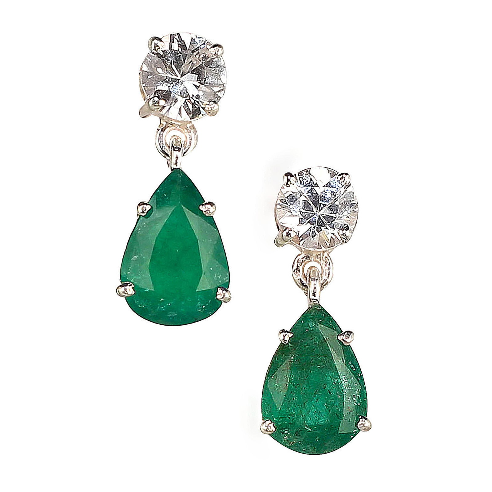 Dangle Emerald and Scintillating Real Zircon Earrings - 2 Pieces - 2