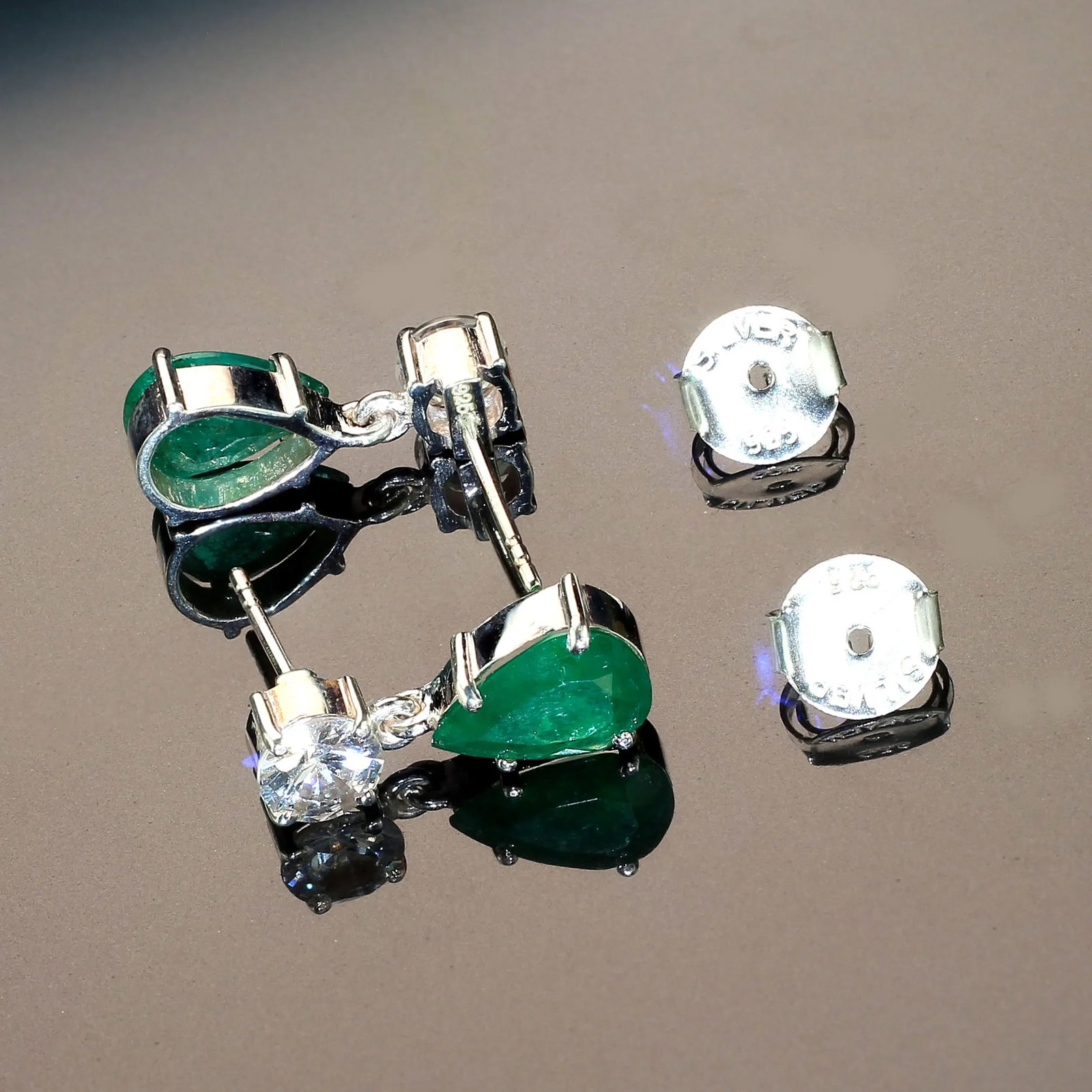 Dangle Emerald and Scintillating Real Zircon Earrings - 2 Pieces - 5