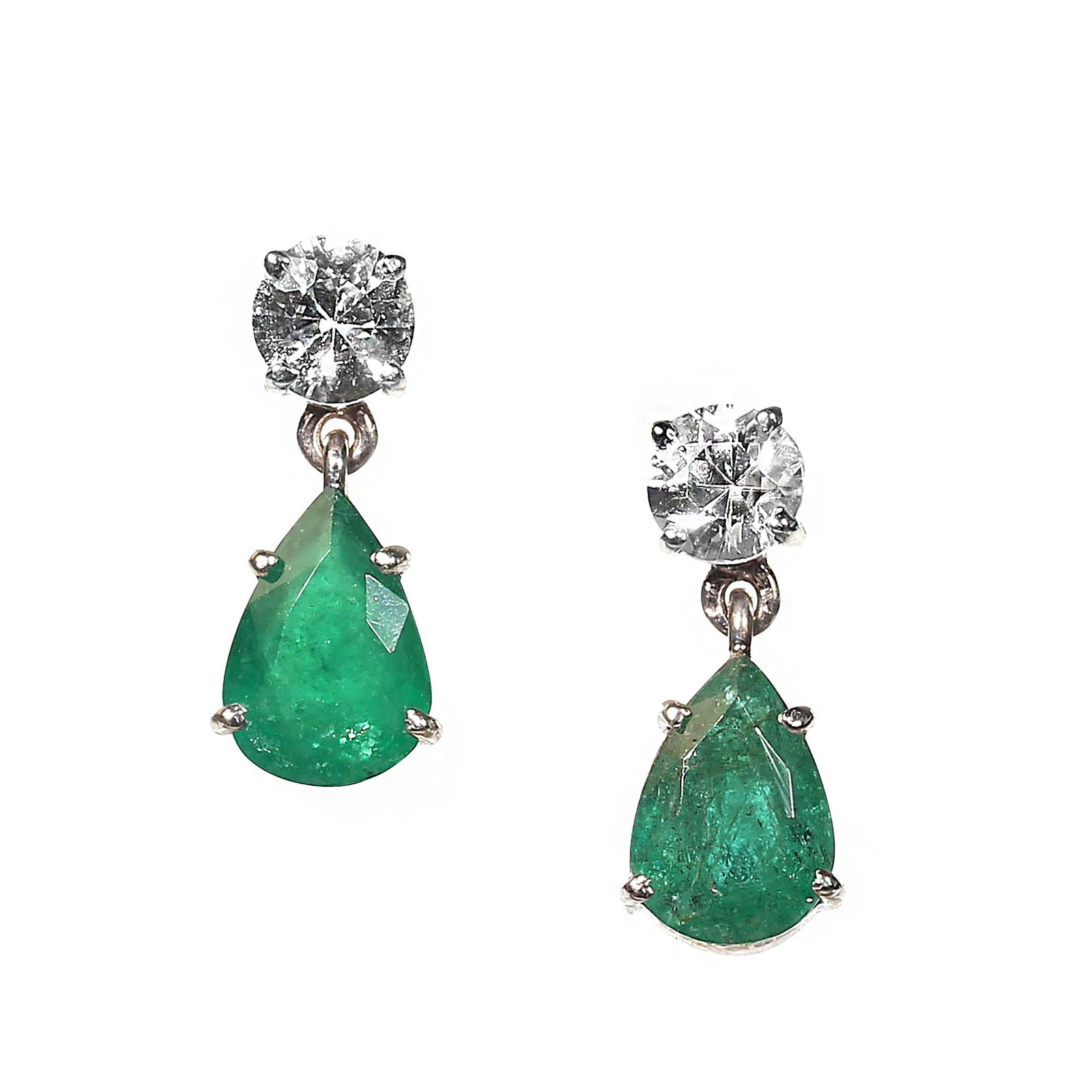 Dangle Emerald and Scintillating Real Zircon Earrings - 2 Pieces - 6