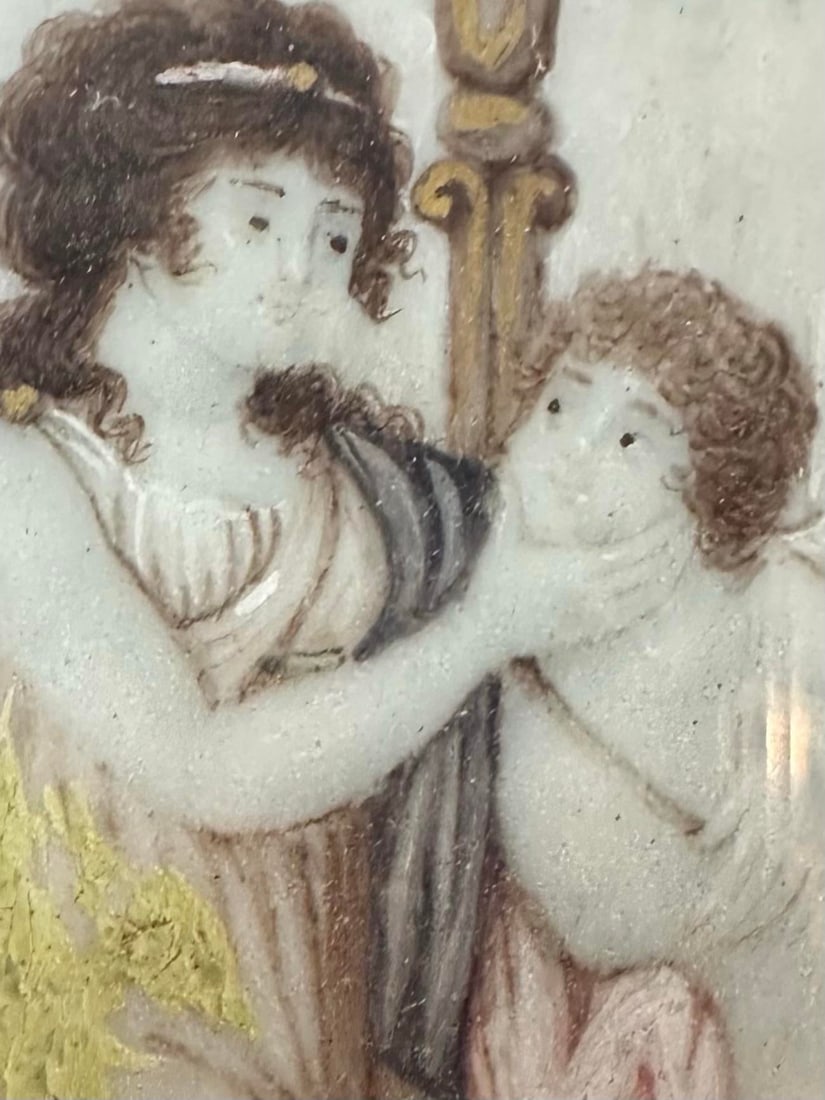 19th Century Neoclassical Miniature Painting Pair in Original Ebonized Frames & Glass, Circa 1850, P - 10