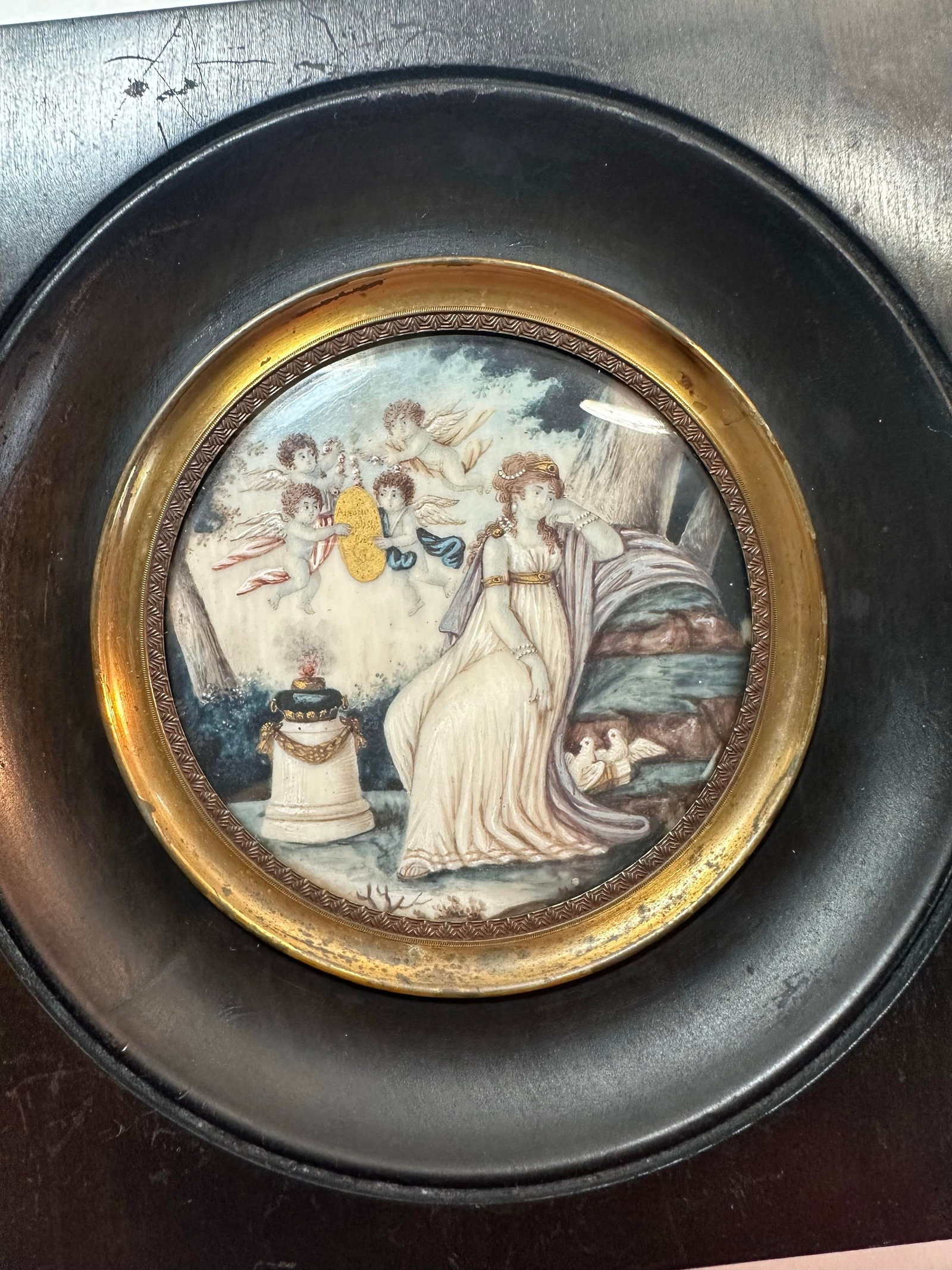 19th Century Neoclassical Miniature Painting Pair in Original Ebonized Frames & Glass, Circa 1850, P - 3