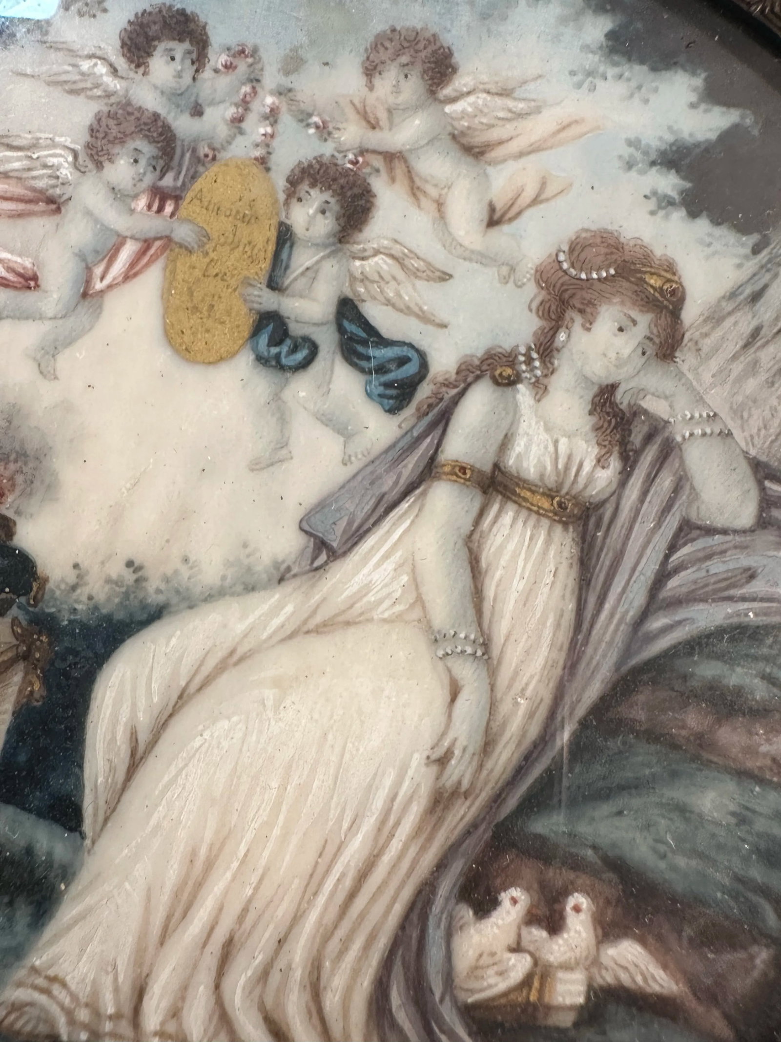 19th Century Neoclassical Miniature Painting Pair in Original Ebonized Frames & Glass, Circa 1850, P - 4