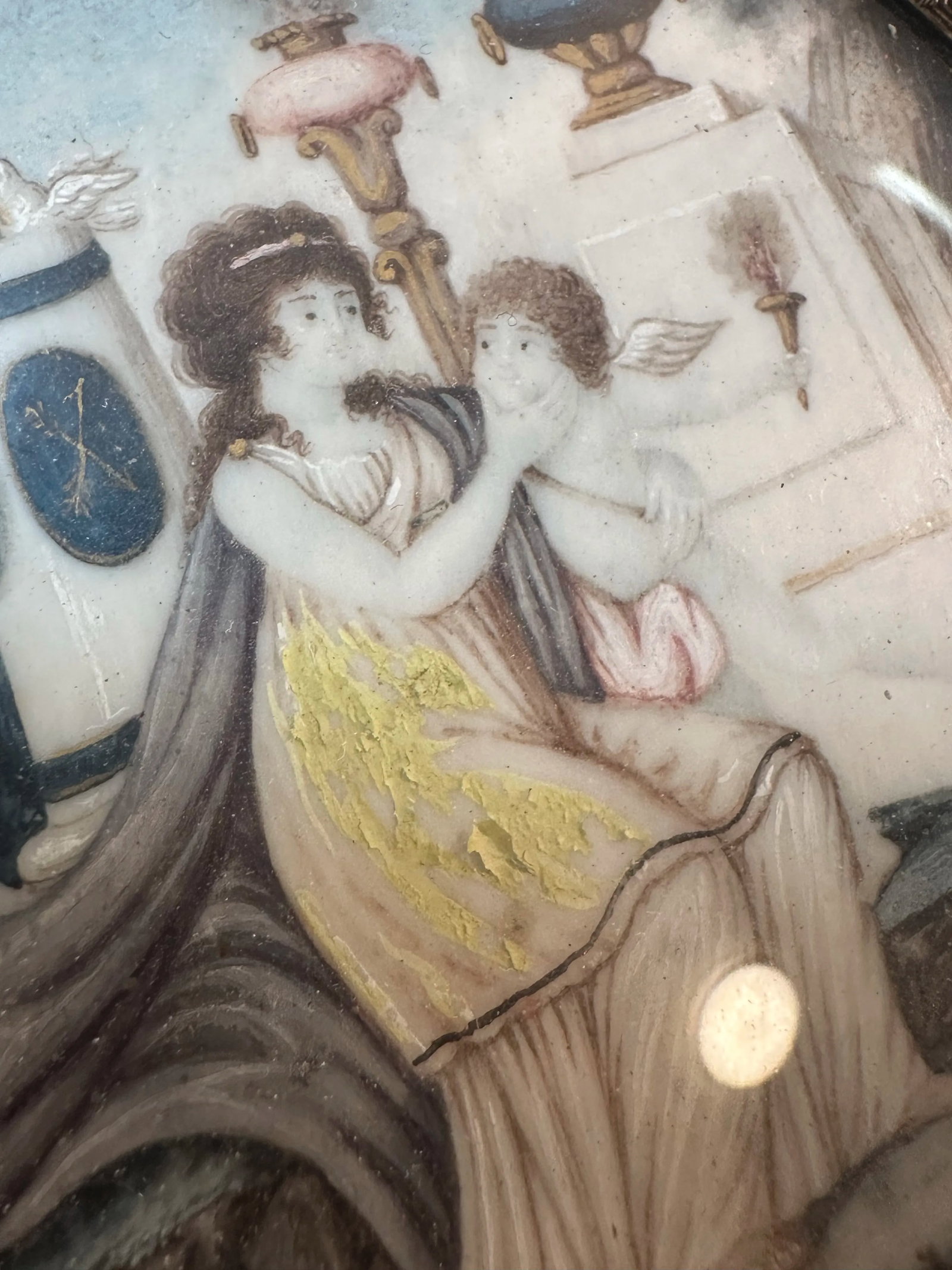 19th Century Neoclassical Miniature Painting Pair in Original Ebonized Frames & Glass, Circa 1850, P - 5