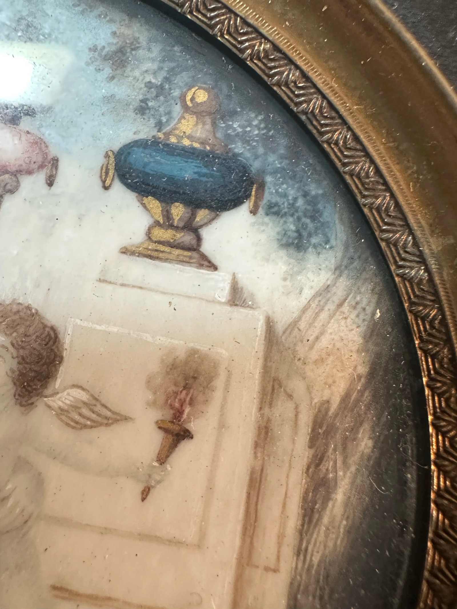 19th Century Neoclassical Miniature Painting Pair in Original Ebonized Frames & Glass, Circa 1850, P - 7