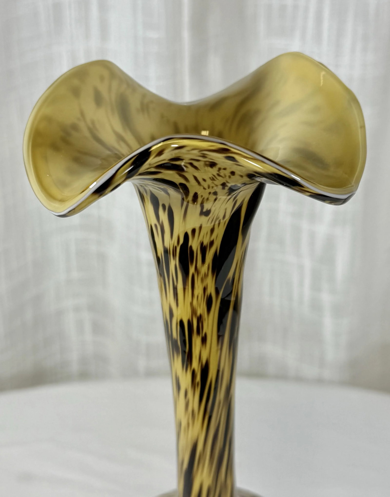 Vintage Tortoise Hand Blown Glass Art Murano Style Flora Form Vase - 2