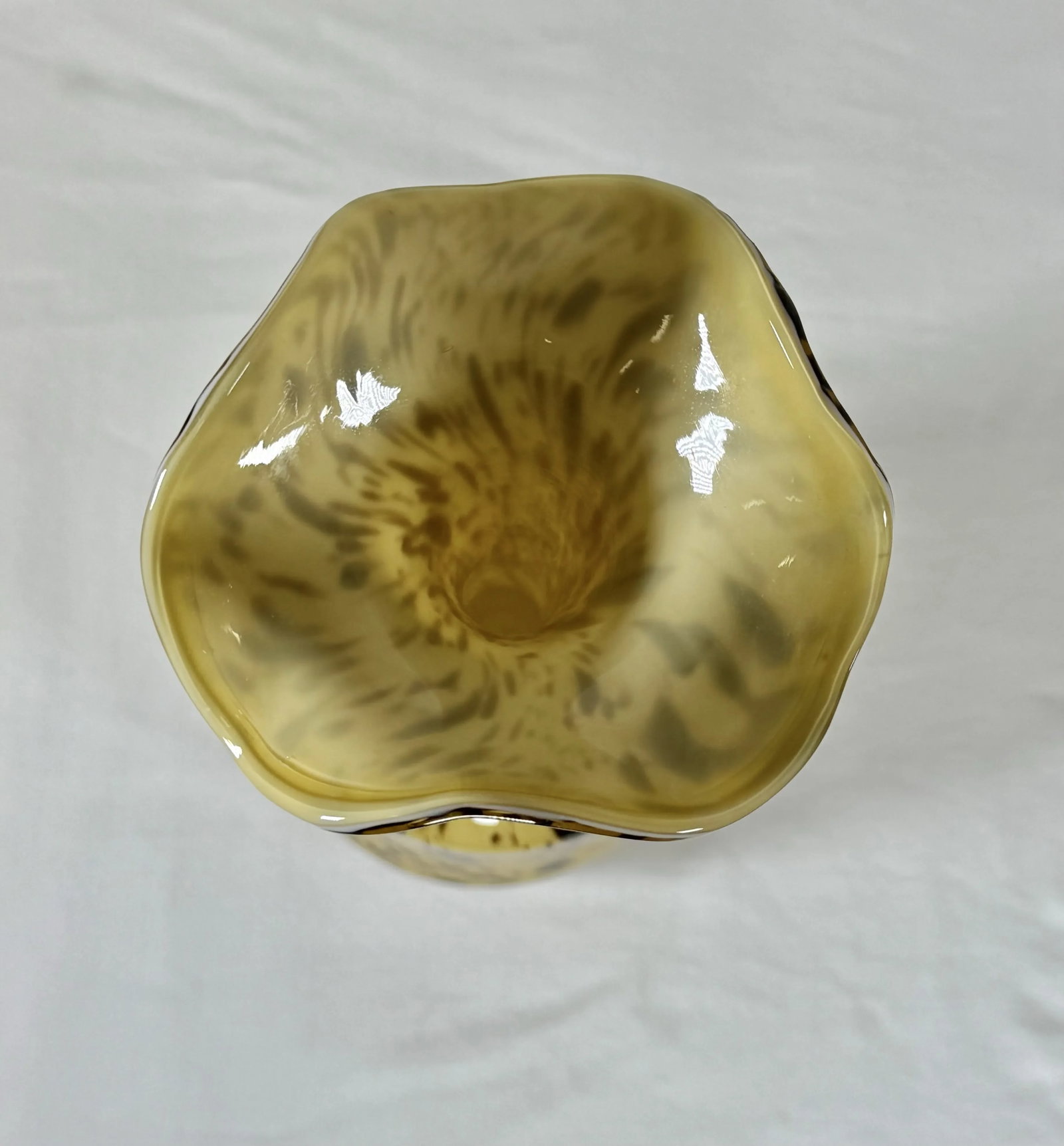 Vintage Tortoise Hand Blown Glass Art Murano Style Flora Form Vase - 5