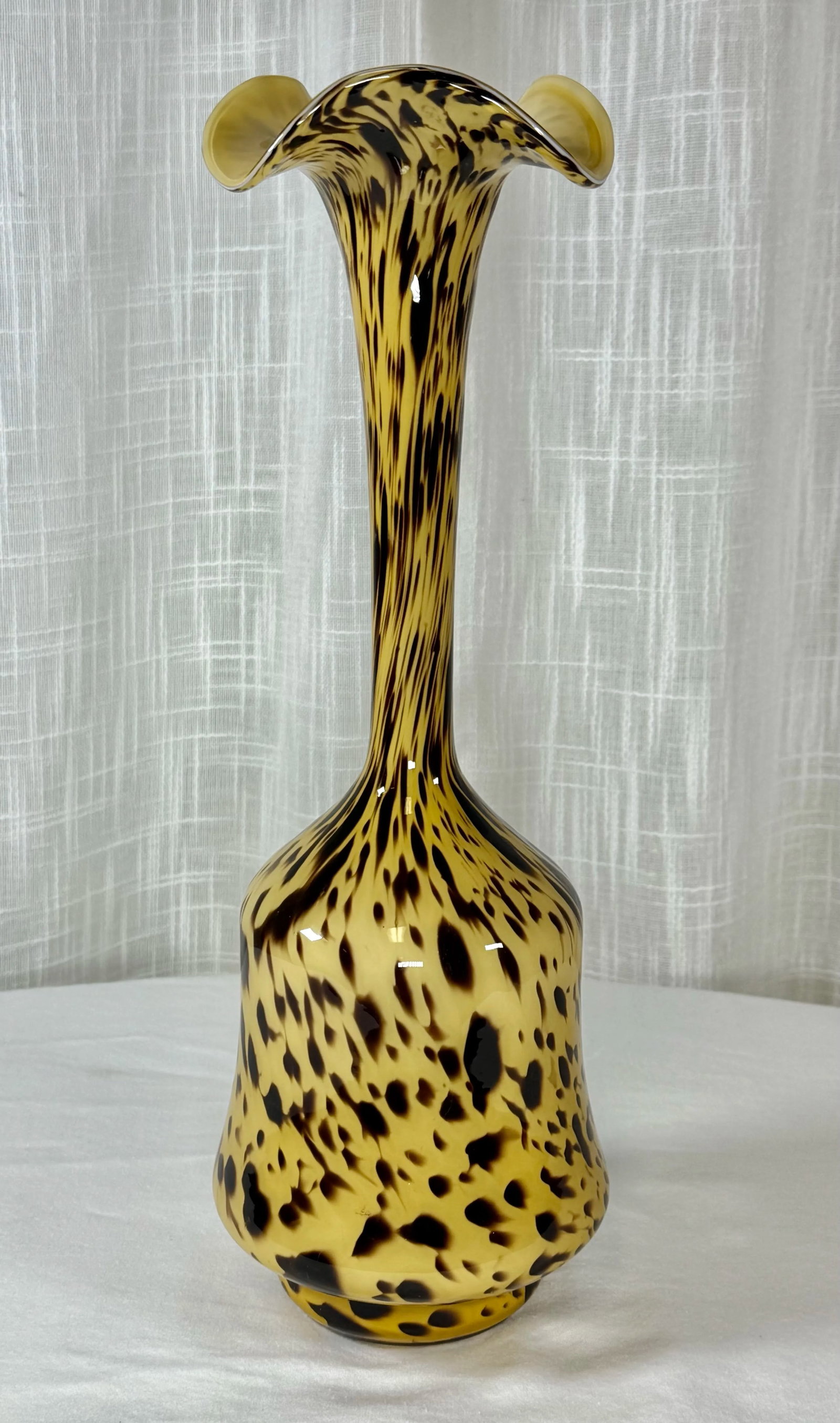 Vintage Tortoise Hand Blown Glass Art Murano Style Flora Form Vase - 6