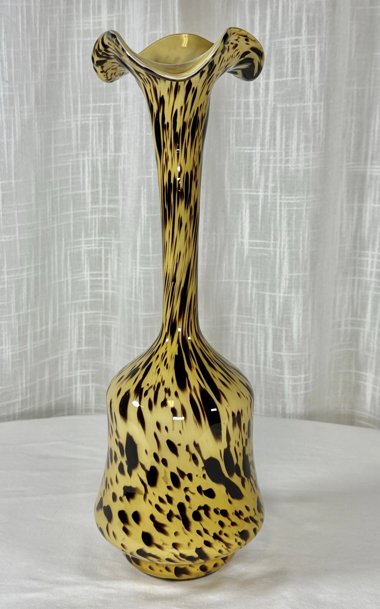 Vintage Tortoise Hand Blown Glass Art Murano Style Flora Form Vase - 7