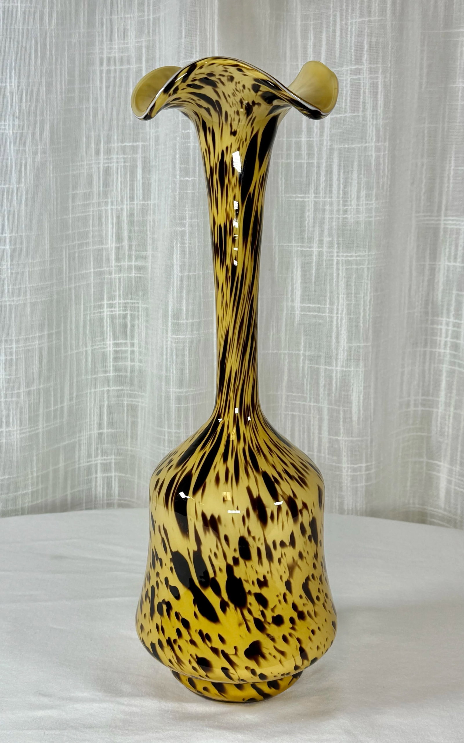 Vintage Tortoise Hand Blown Glass Art Murano Style Flora Form Vase - 8