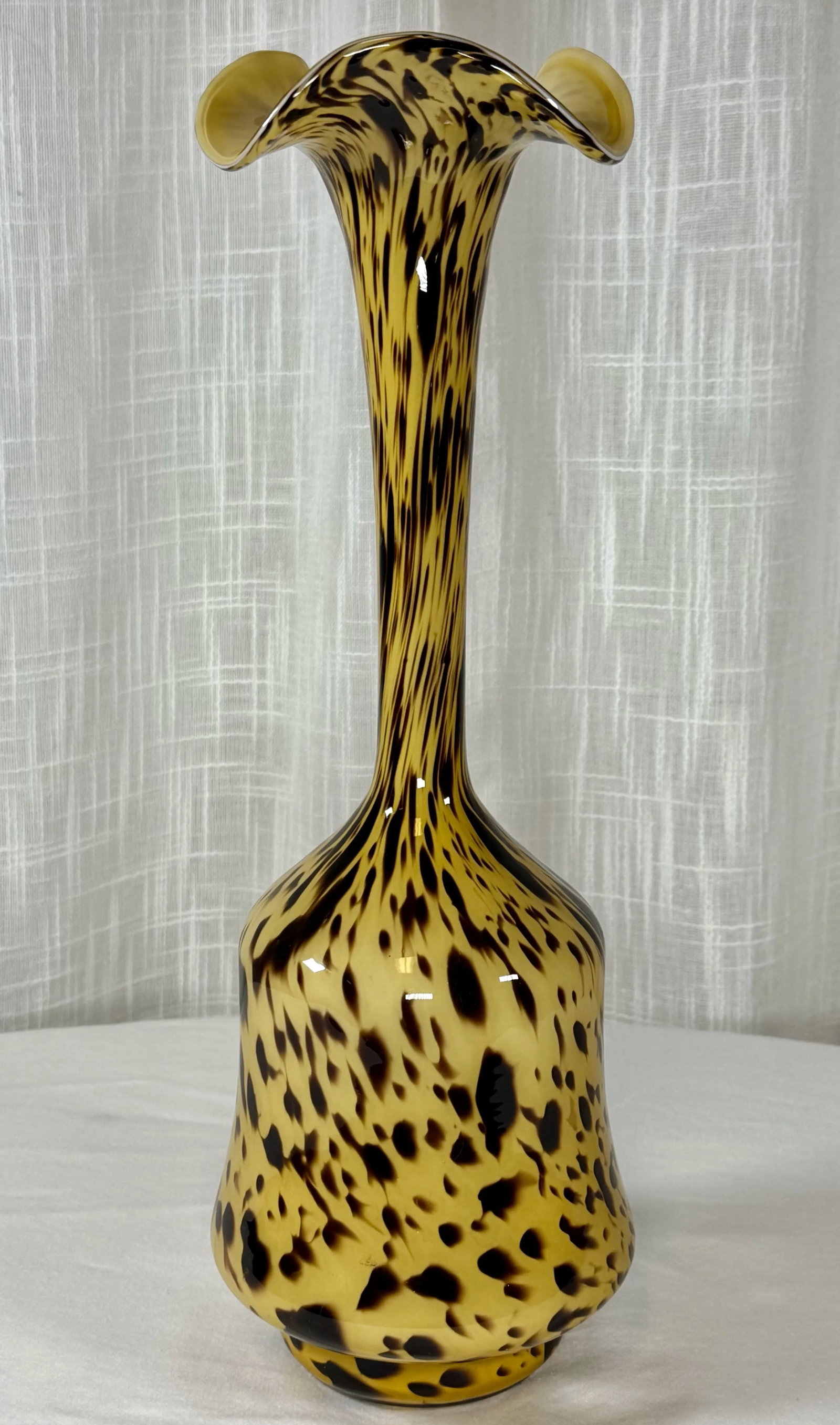 Vintage Tortoise Hand Blown Glass Art Murano Style Flora Form Vase - 9