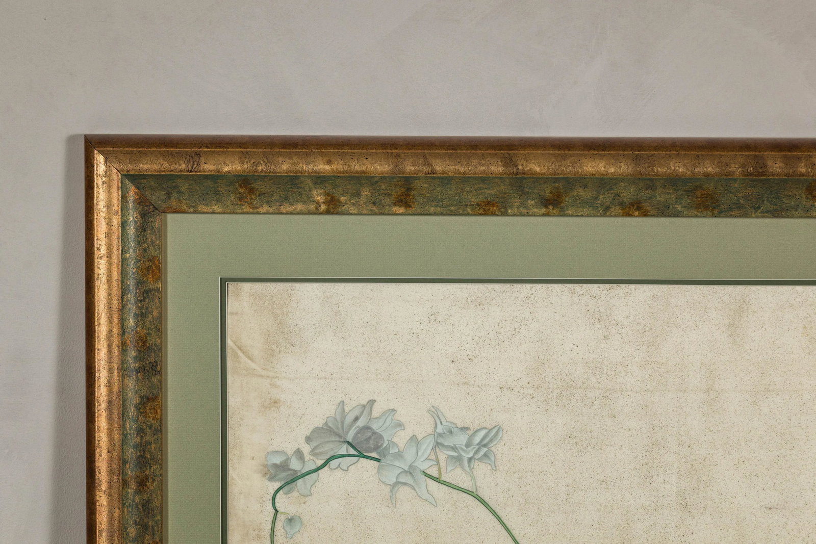 Midcentury Japanese Minimalist Botanical Print in Custom Gold Frame under Glass - 10