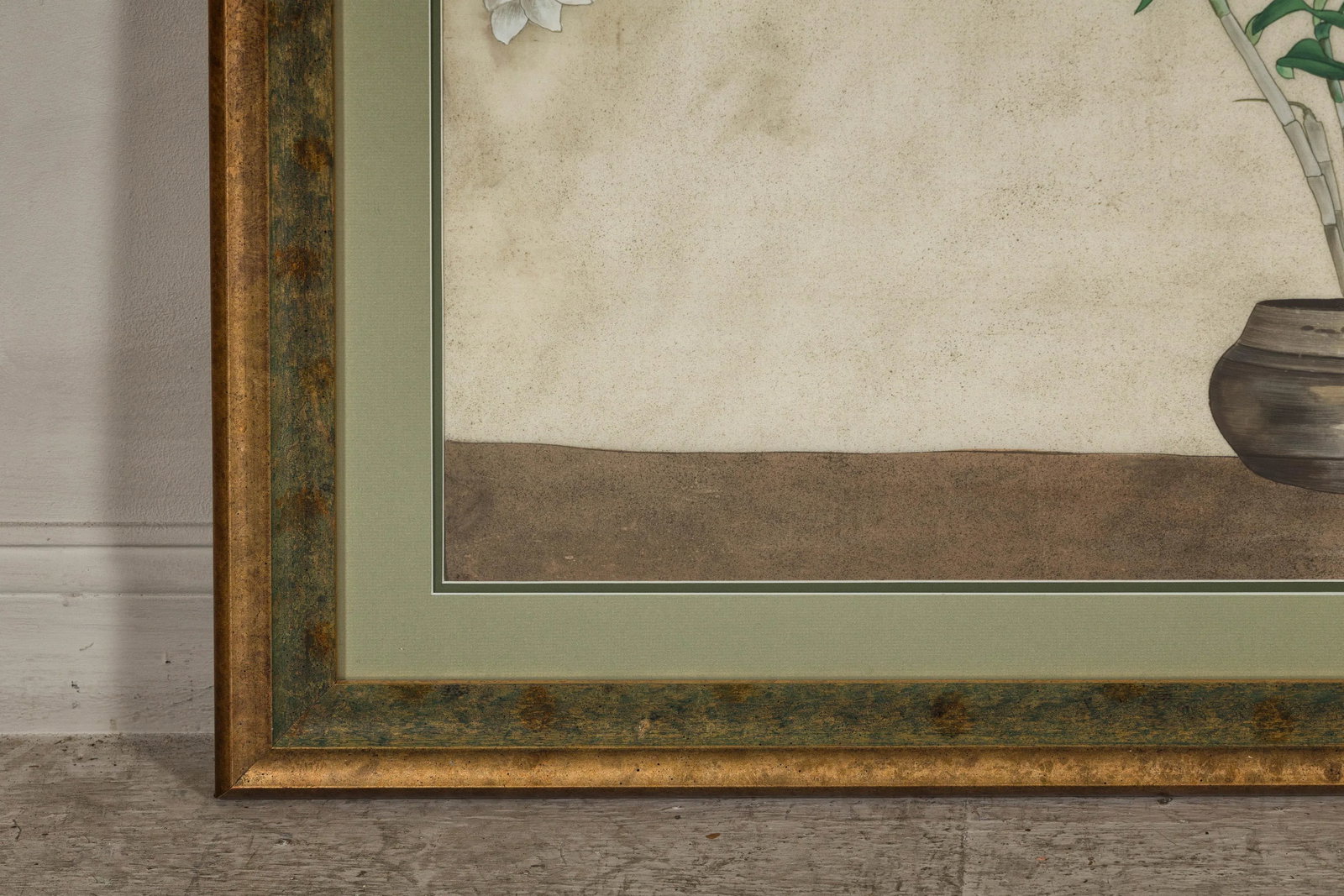 Midcentury Japanese Minimalist Botanical Print in Custom Gold Frame under Glass - 11