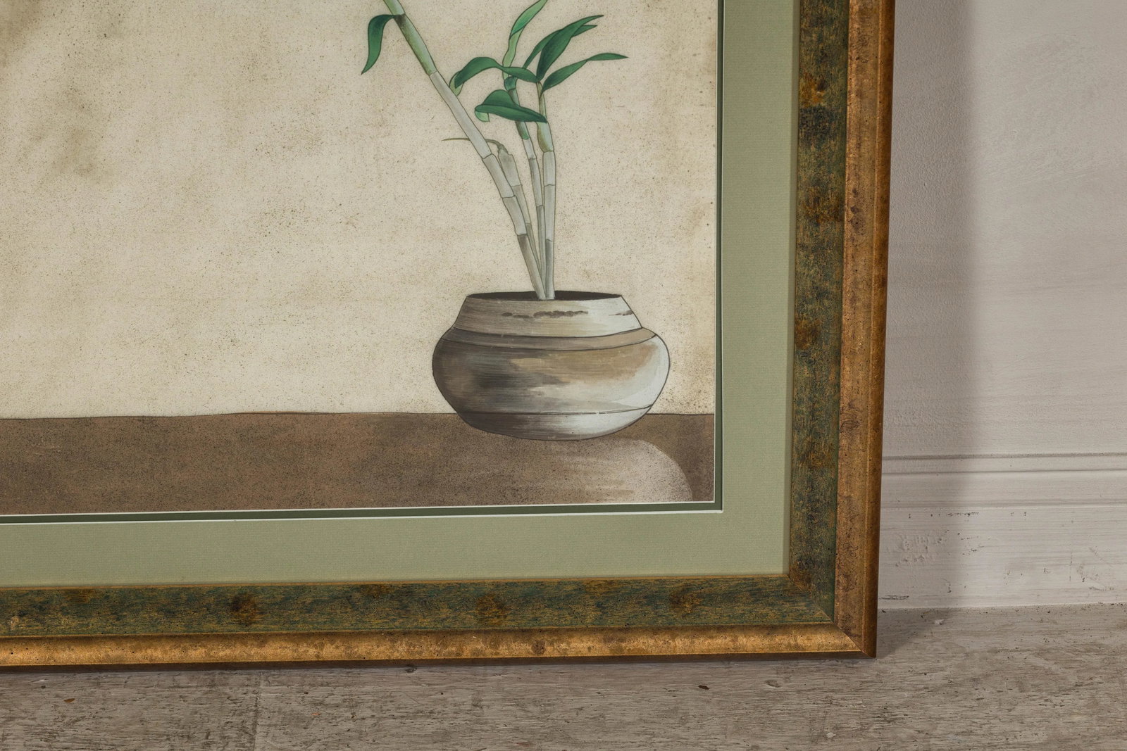 Midcentury Japanese Minimalist Botanical Print in Custom Gold Frame under Glass - 12
