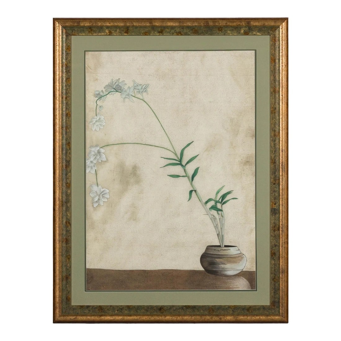 Midcentury Japanese Minimalist Botanical Print in Custom Gold Frame under Glass (1 of 12)