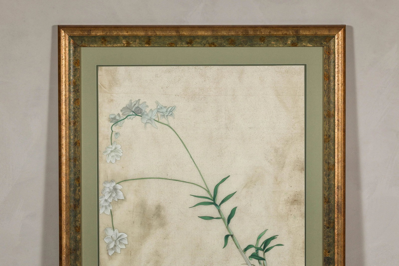 Midcentury Japanese Minimalist Botanical Print in Custom Gold Frame under Glass - 4