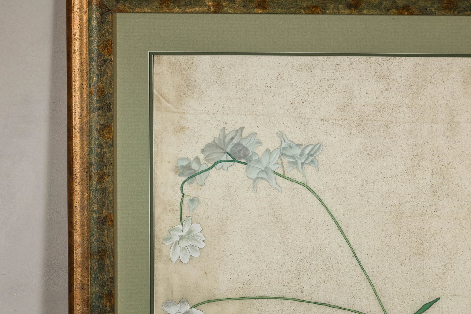 Midcentury Japanese Minimalist Botanical Print in Custom Gold Frame under Glass - 6